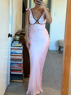 Peppermayo Pale Pink Maxi Dress with Black Trim